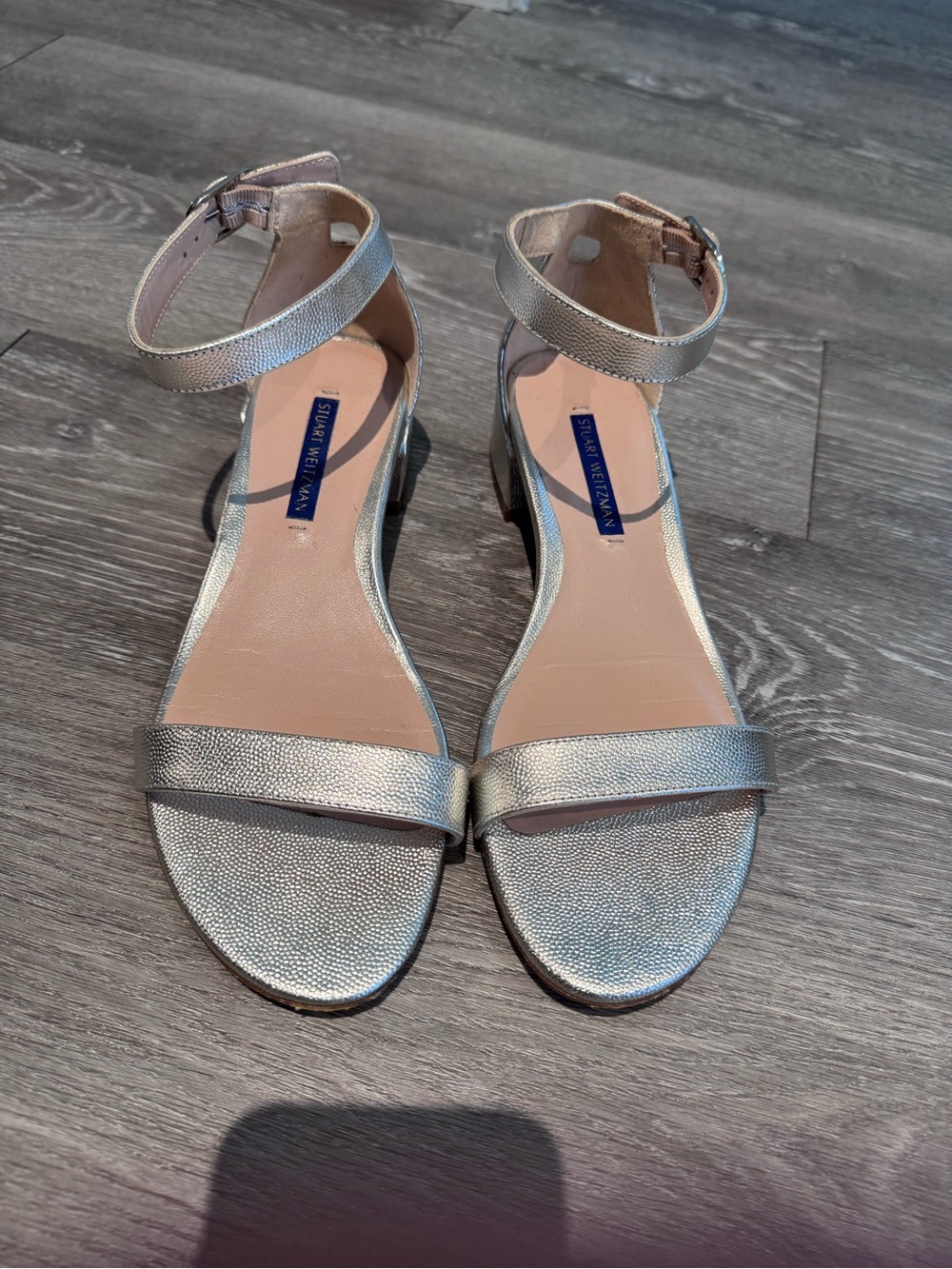 Stuart Weitzman Metallic Silver Ankle-Strap Sandals